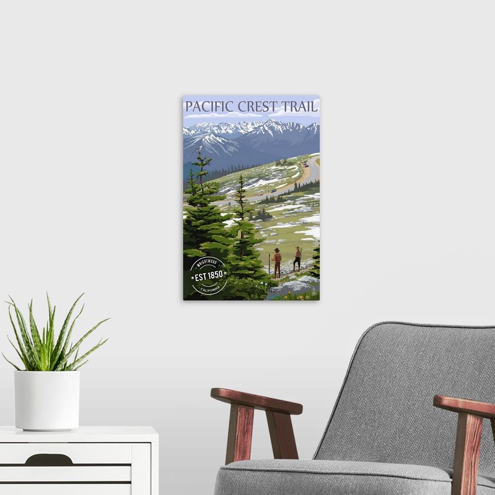 A modern room featuring Wrightwood, California, Pacific Crest Trail and Hikers, Rubber Stamp