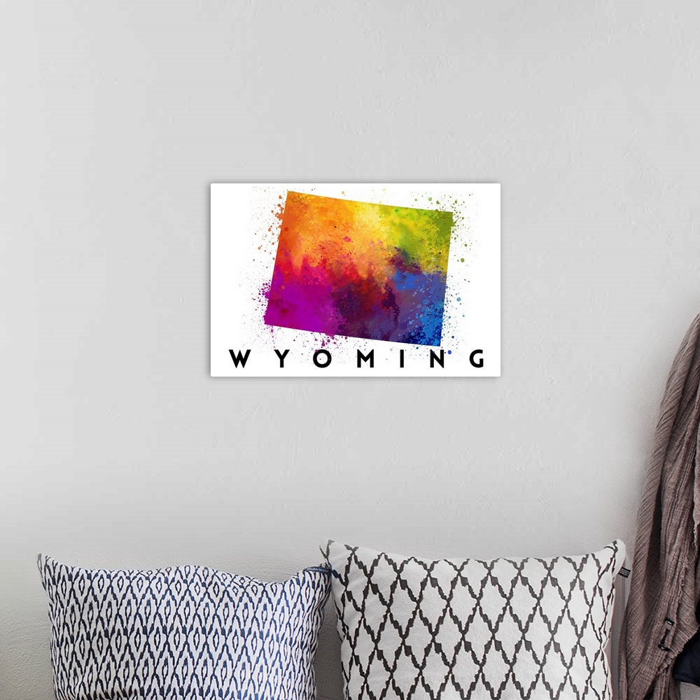 A bohemian room featuring Wyoming - State Abstract Watercolor