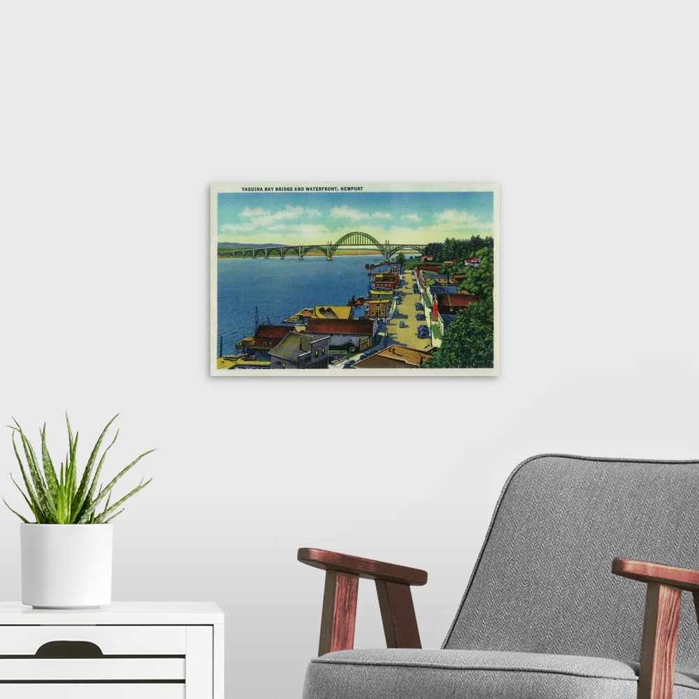 A modern room featuring Yaquina Bay Bridge and waterfront Newport, OR
