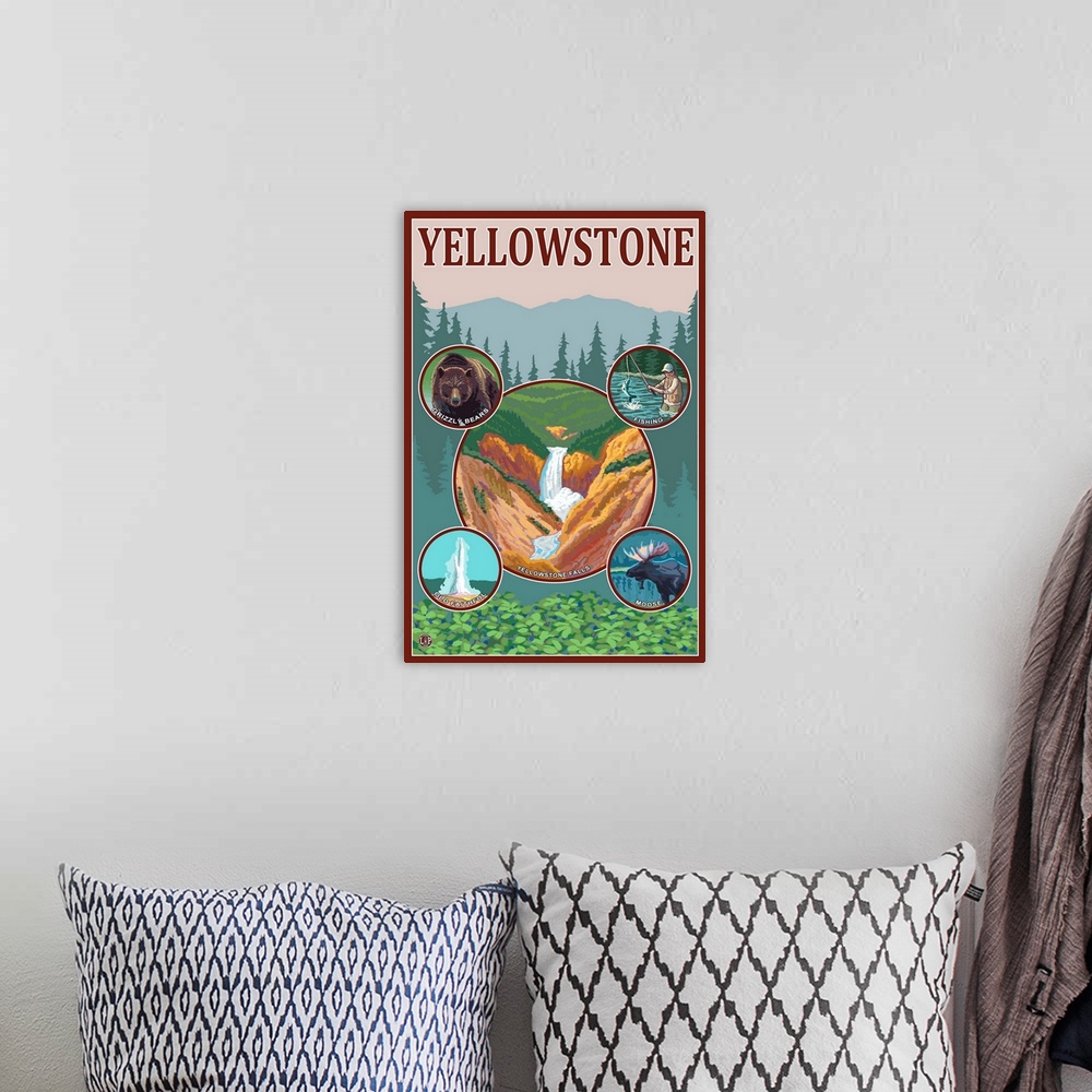 A bohemian room featuring Yellowstone Collage: Retro Travel Poster
