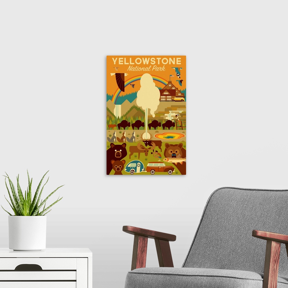 A modern room featuring Yellowstone National Park, Adventure: Graphic Travel Poster