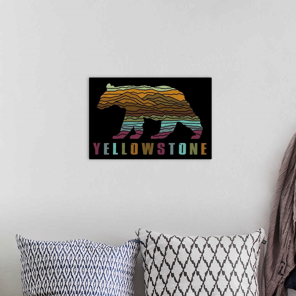 A bohemian room featuring Yellowstone National Park, Bear Stripes: Graphic Travel Poster