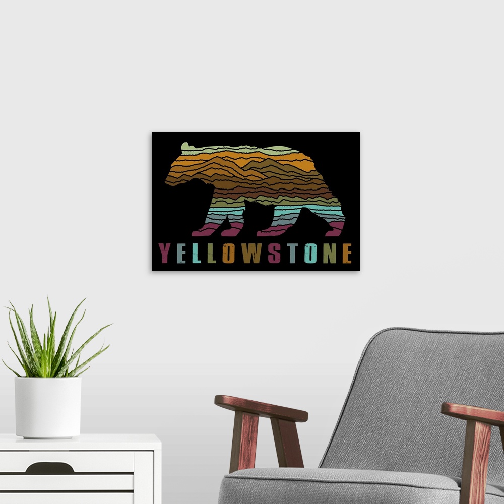 A modern room featuring Yellowstone National Park, Bear Stripes: Graphic Travel Poster