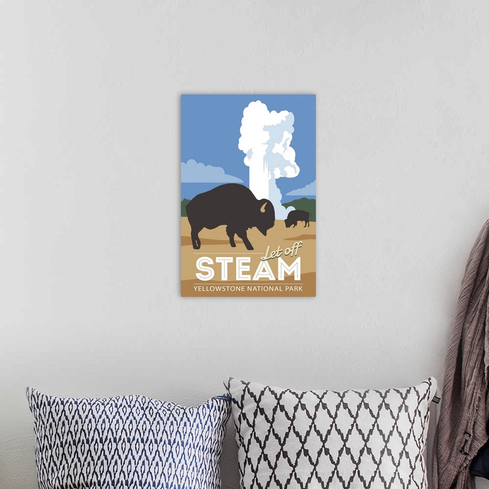 A bohemian room featuring Yellowstone National Park, Let Off Steam: Graphic Travel Poster