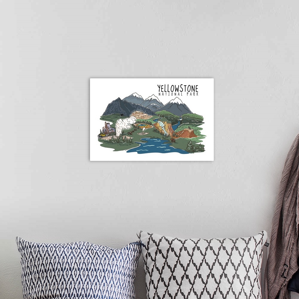 A bohemian room featuring Yellowstone National Park - Line Drawing