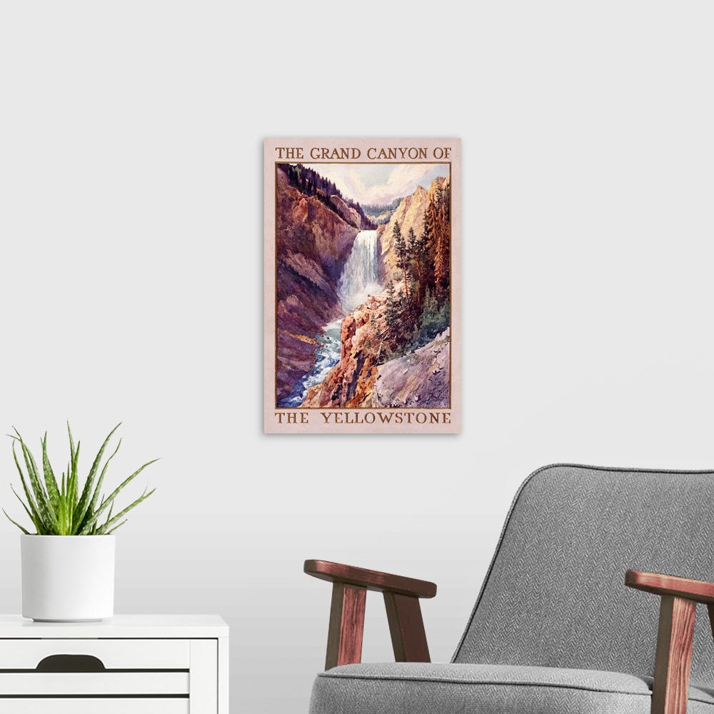 A modern room featuring Yellowstone National Park, Lower Falls: Retro Travel Poster