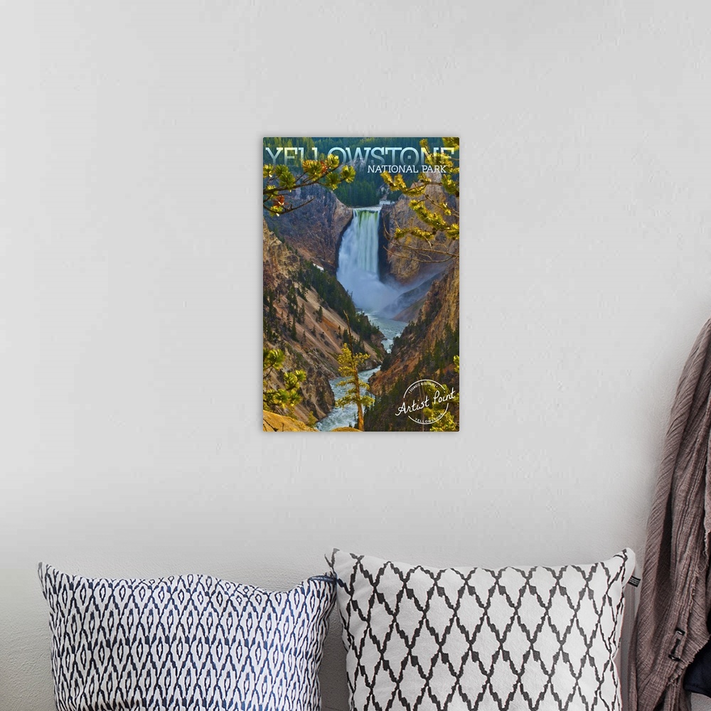 A bohemian room featuring Yellowstone National Park, Lower Falls: Travel Poster