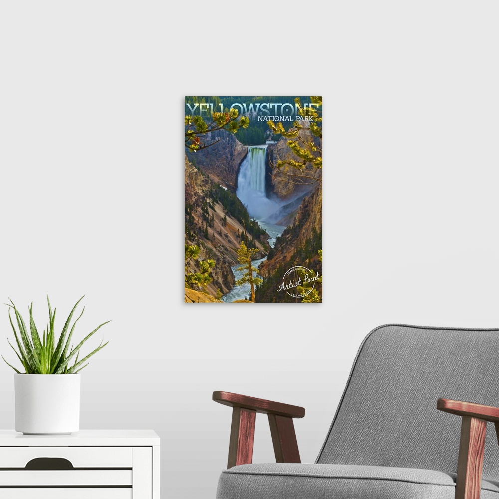 A modern room featuring Yellowstone National Park, Lower Falls: Travel Poster