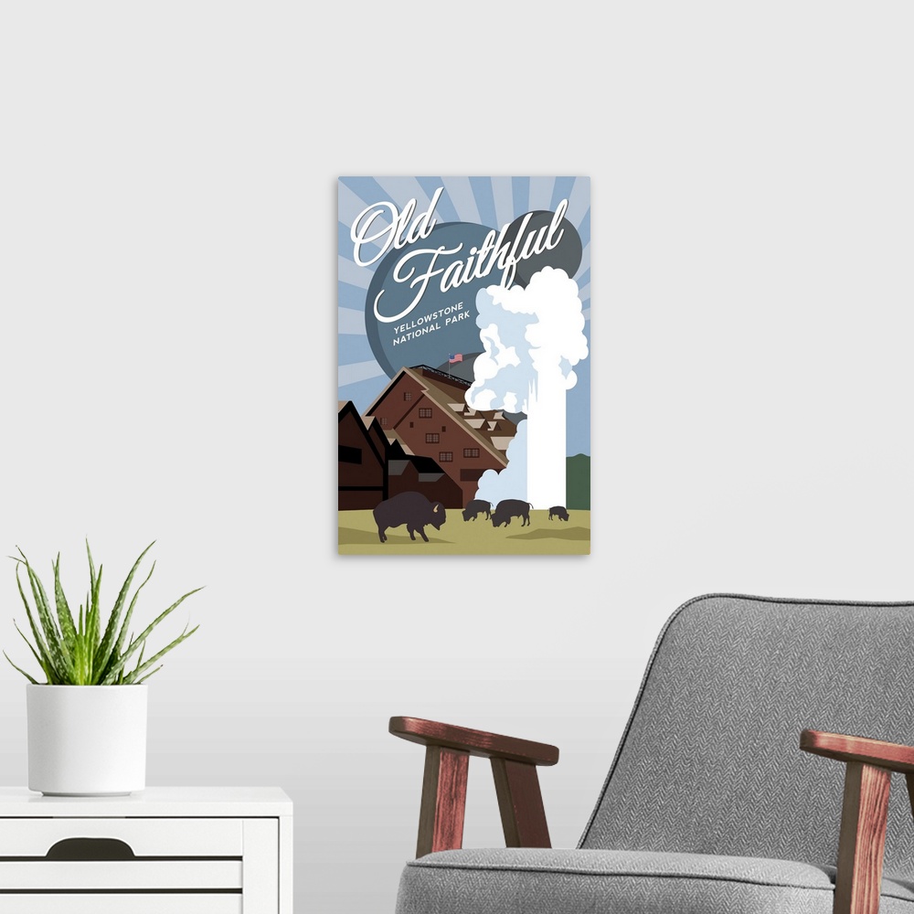 A modern room featuring Yellowstone National Park, Old Faithful: Graphic Travel Poster