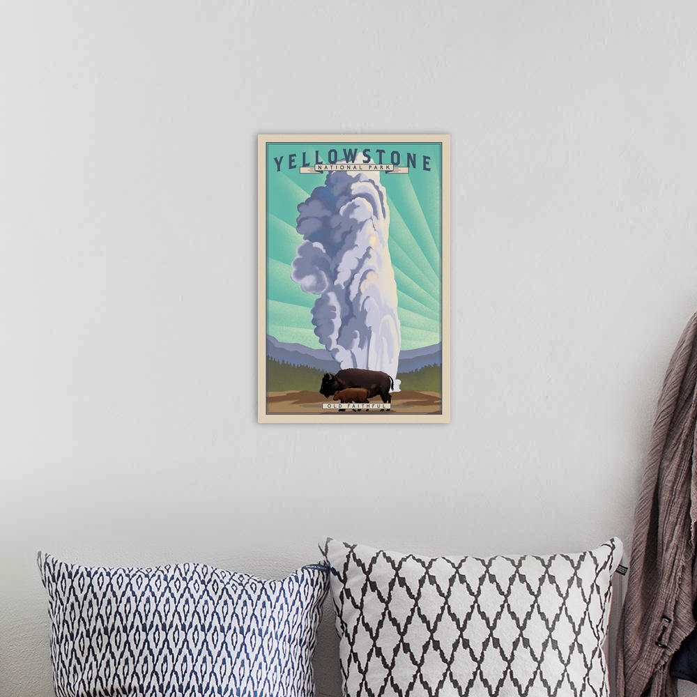 A bohemian room featuring Yellowstone National Park, Old Faithful: Retro Travel Poster