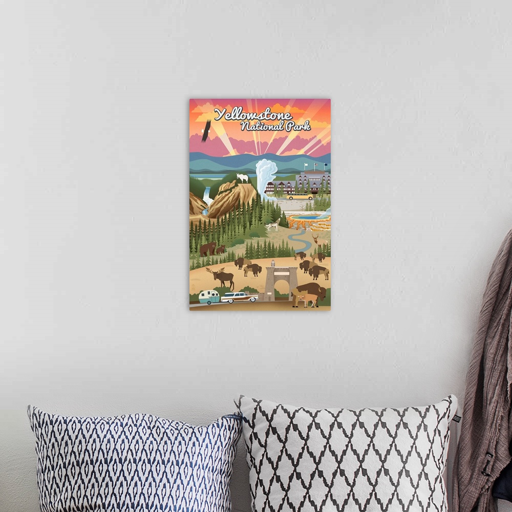 A bohemian room featuring Yellowstone National Park - Retro View: Retro Travel Poster