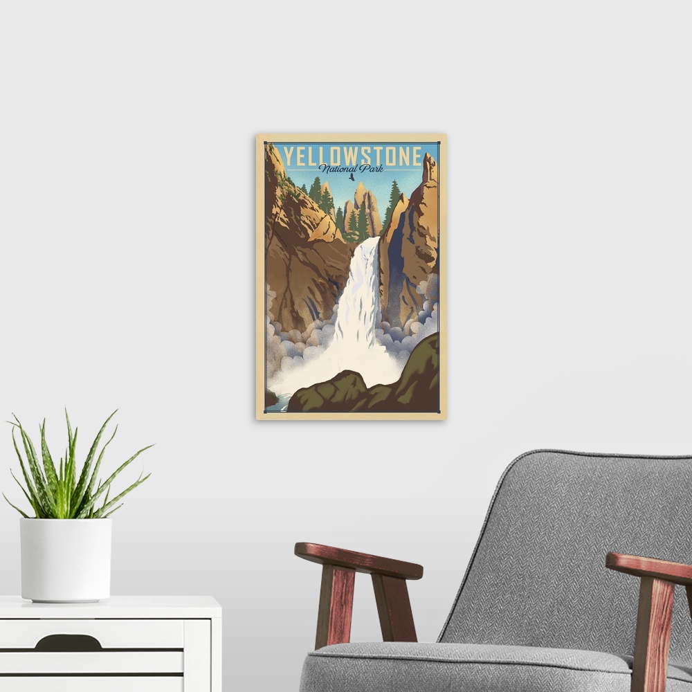 A modern room featuring Yellowstone National Park, Tower Fall: Retro Travel Poster