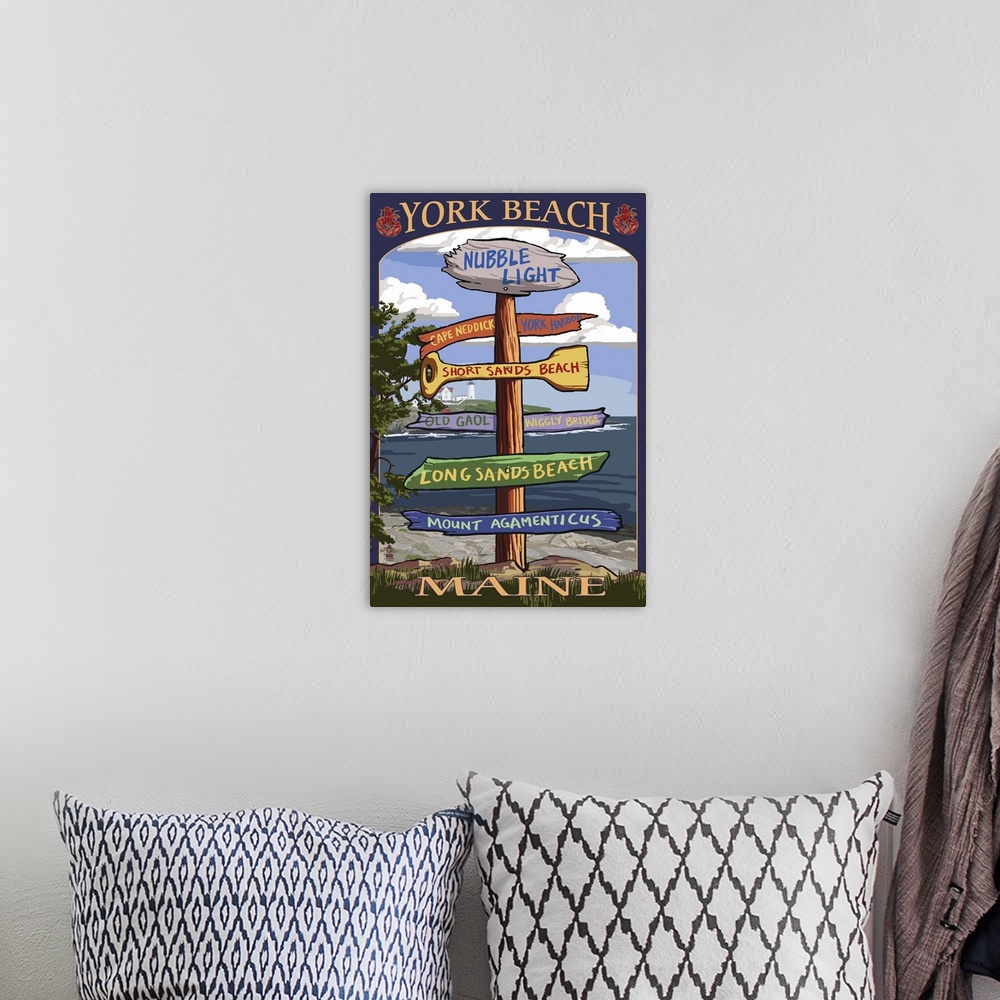A bohemian room featuring York Beach, Maine, Destination Sign