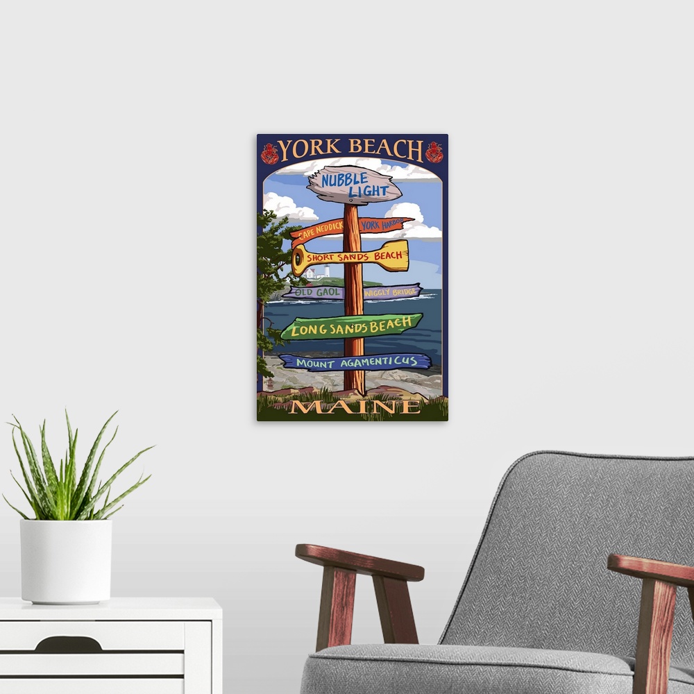 A modern room featuring York Beach, Maine - Sign Destinations: Retro Travel Poster