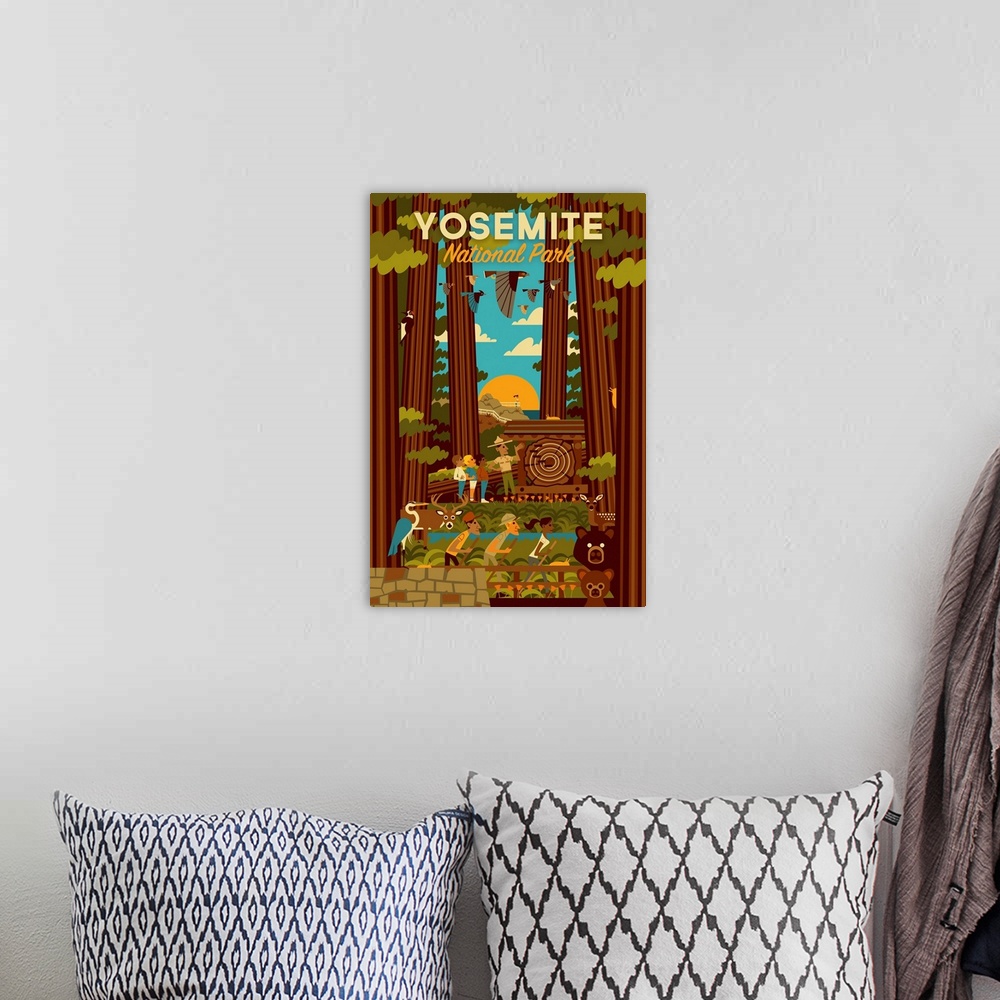 A bohemian room featuring Yosemite National Park, Adventure: Graphic Travel Poster