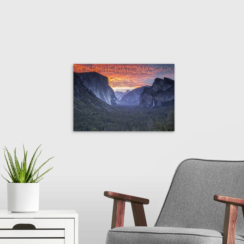 A modern room featuring Yosemite National Park, California, Valley at Sunset