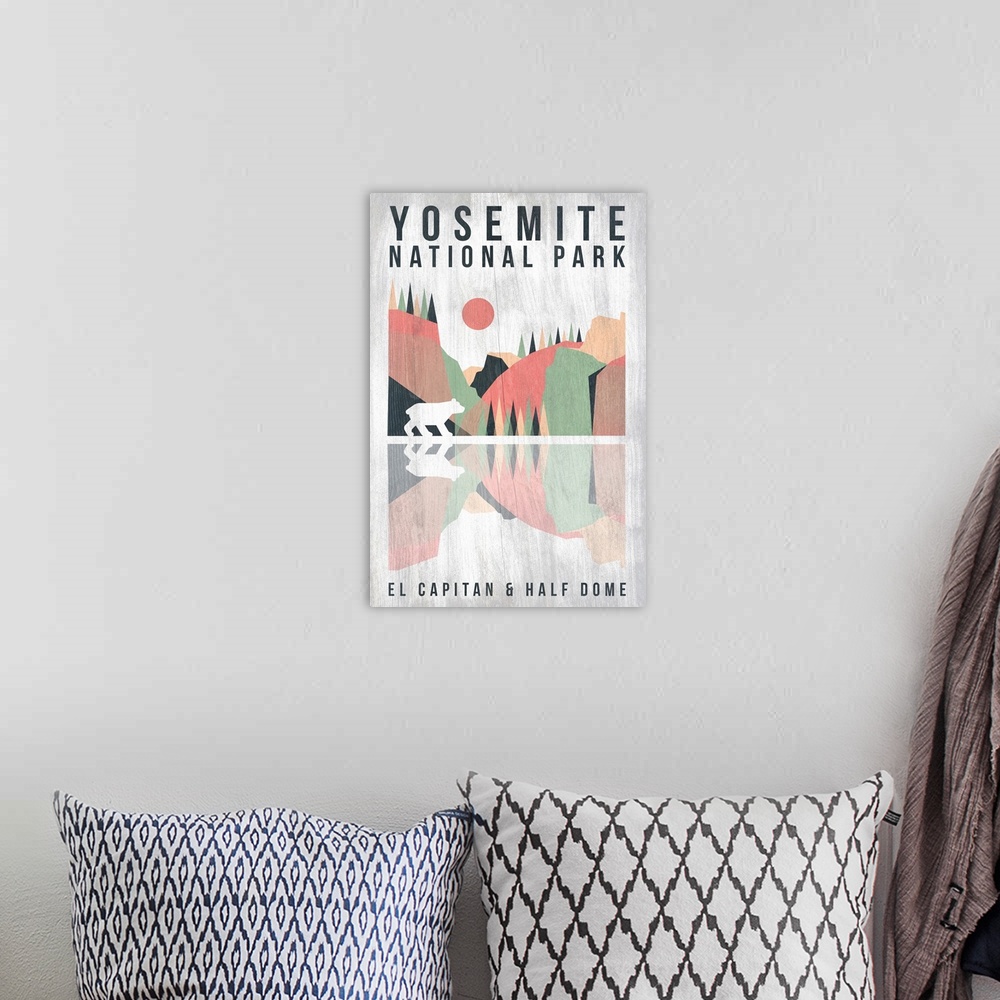 A bohemian room featuring Yosemite National Park, El Capitan And Half Dome: Graphic Travel Poster