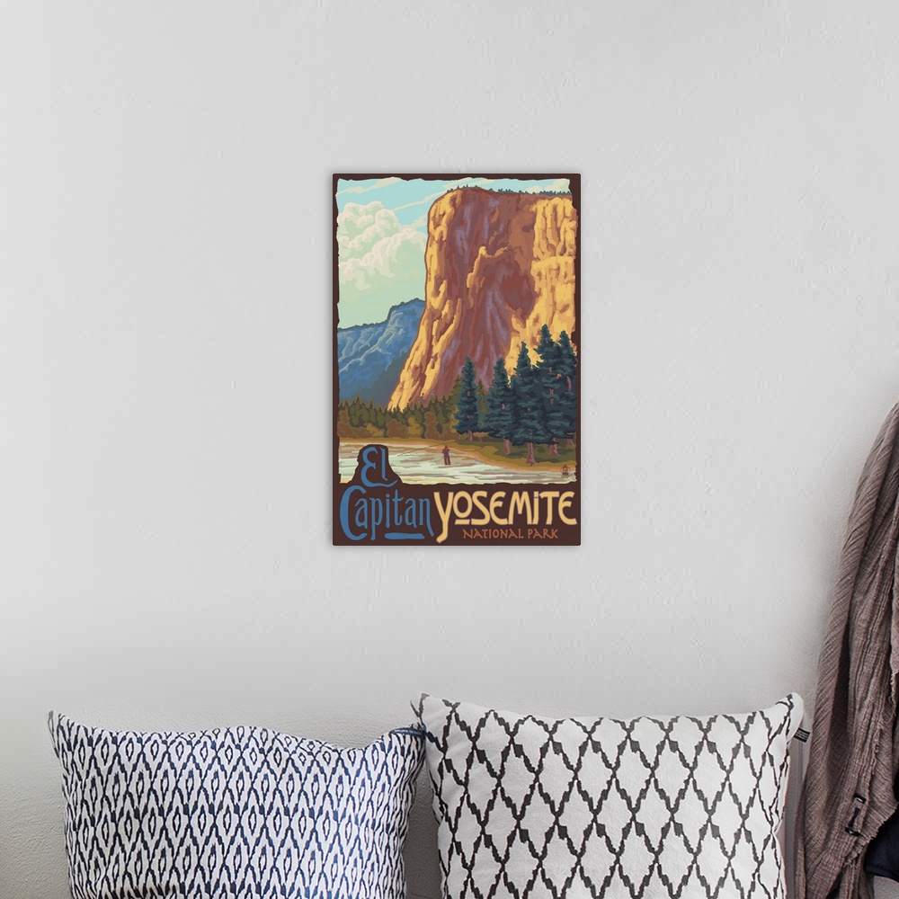 A bohemian room featuring Yosemite National Park, El Capitan: Retro Travel Poster