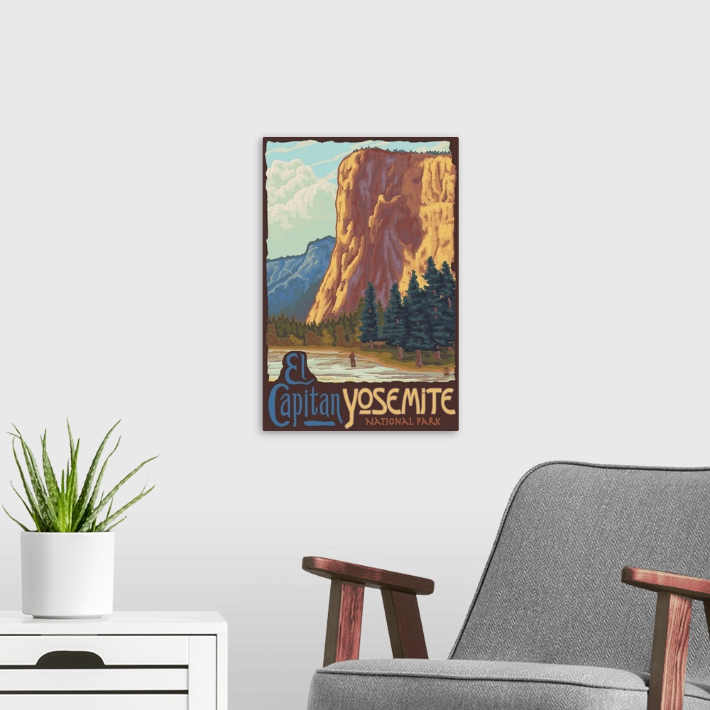 A modern room featuring Yosemite National Park, El Capitan: Retro Travel Poster