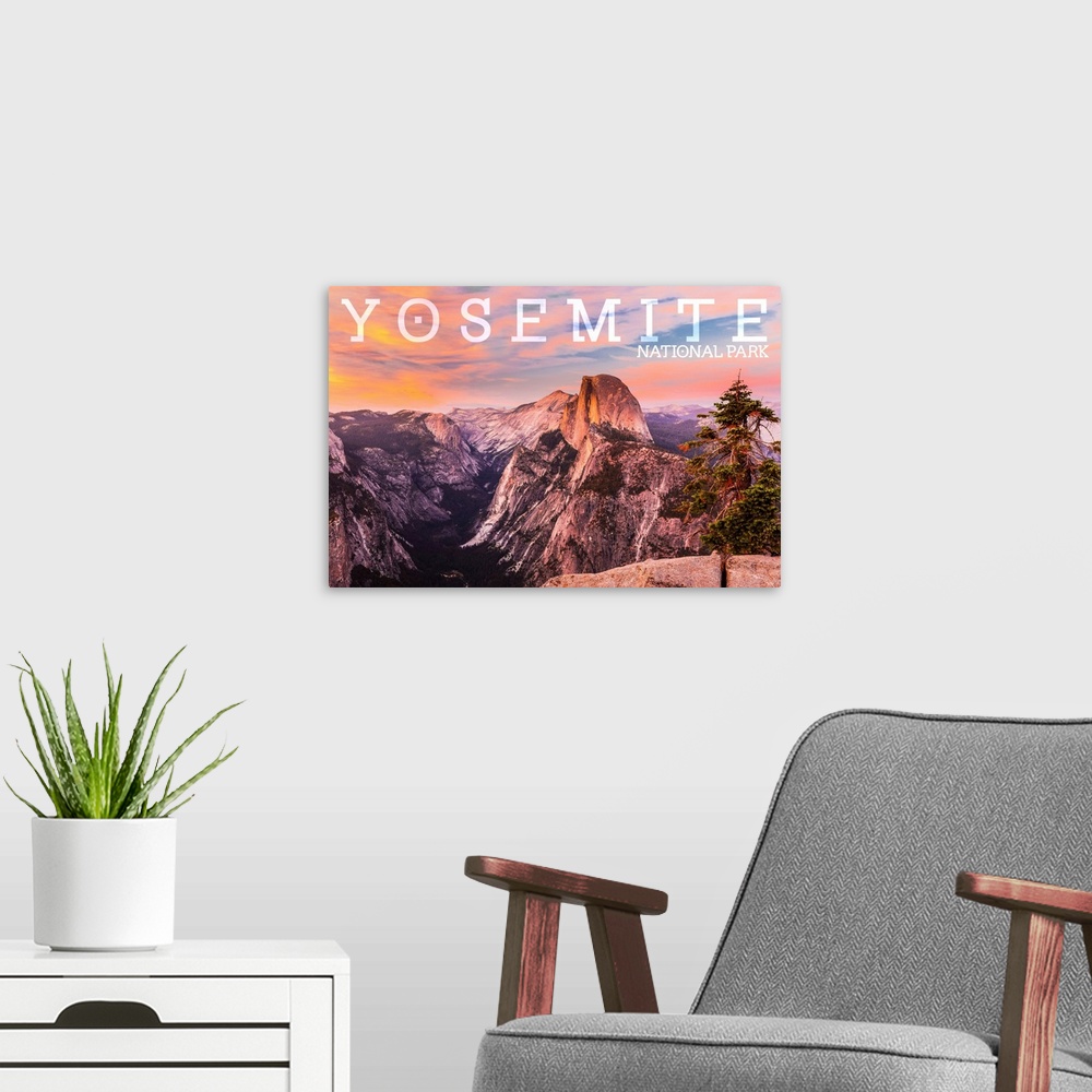 A modern room featuring Yosemite National Park, Half Dome Landscape: Travel Poster