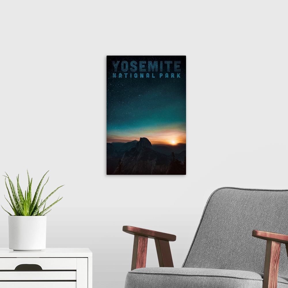 A modern room featuring Yosemite National Park, Half Dome: Travel Poster