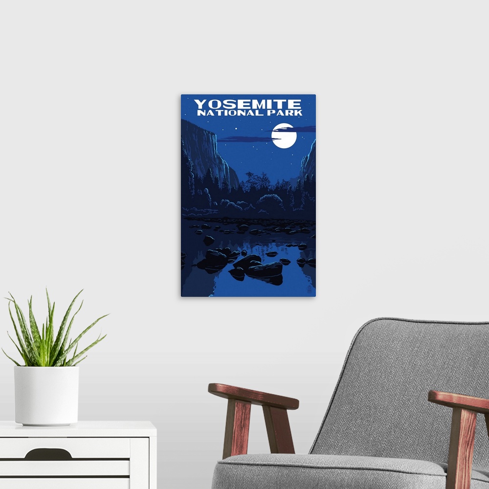 A modern room featuring Yosemite National Park, Night Sky: Retro Travel Poster