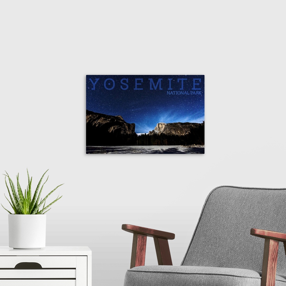 A modern room featuring Yosemite National Park, Night Sky: Travel Poster