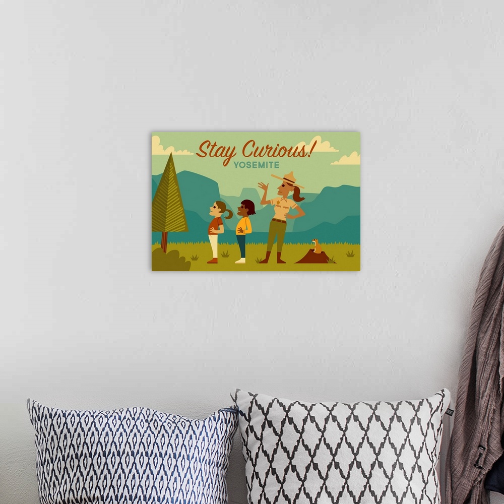 A bohemian room featuring Yosemite National Park, Stay Curious!: Graphic Travel Poster