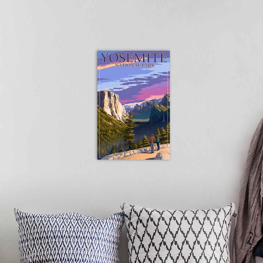 A bohemian room featuring Yosemite National Park, Tunnel View: Retro Travel Poster
