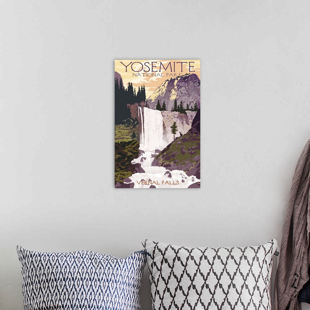 A bohemian room featuring Yosemite National Park, Vernal Falls: Retro Travel Poster