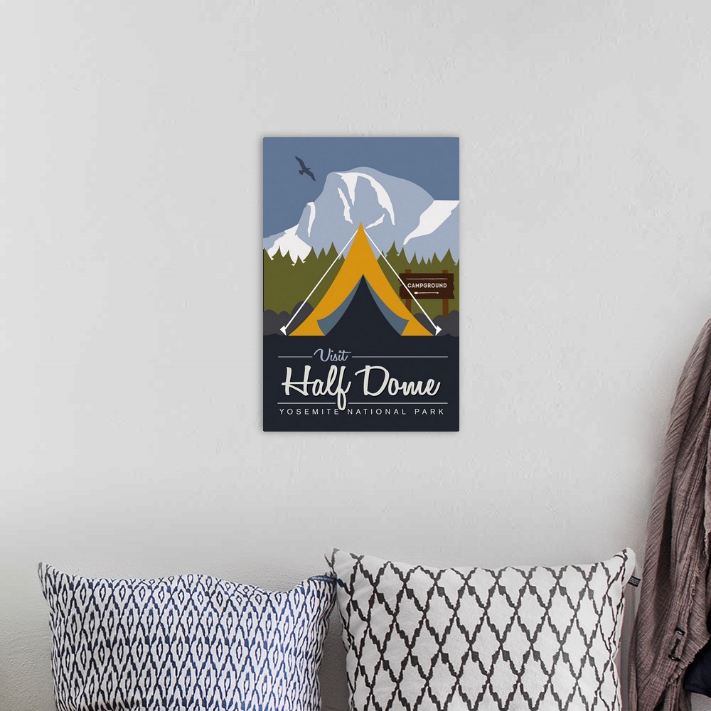 A bohemian room featuring Yosemite National Park, Visit Half Dome: Graphic Travel Poster