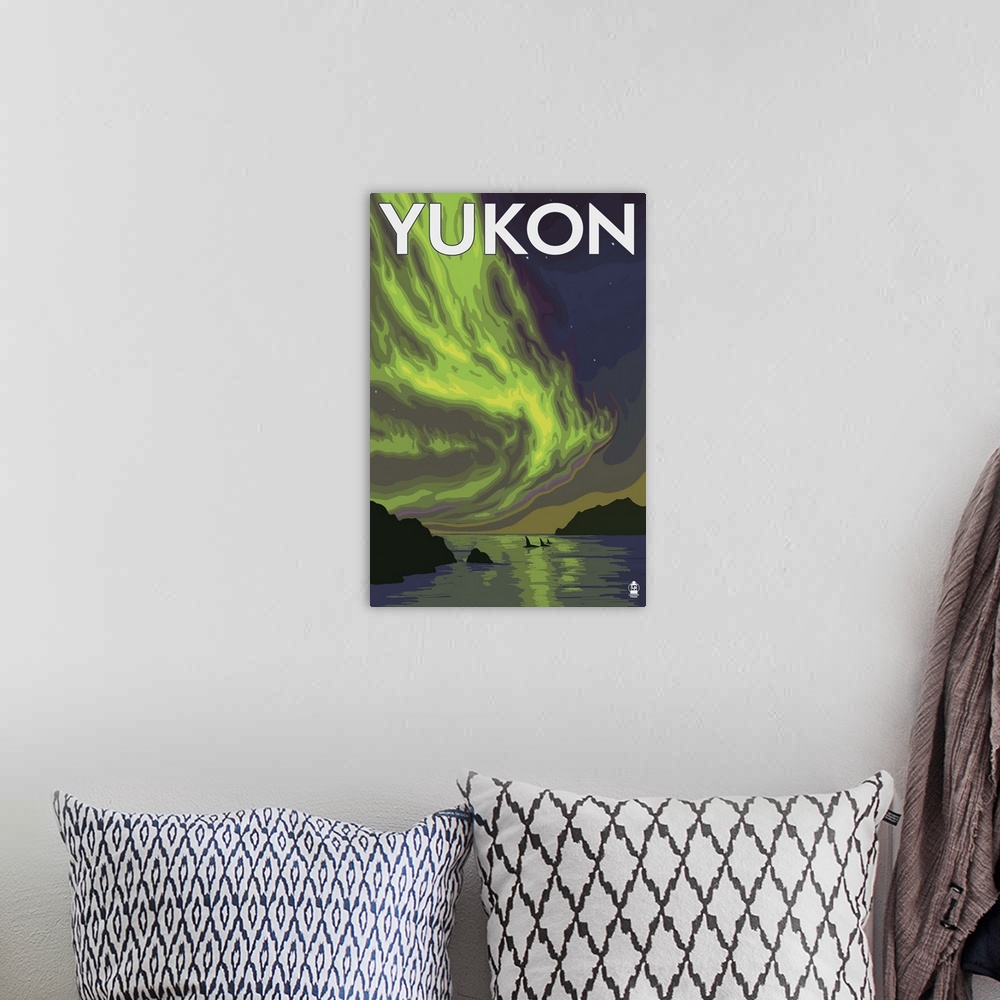 A bohemian room featuring Yukon, Canada - Northern Lights: Retro Travel Poster