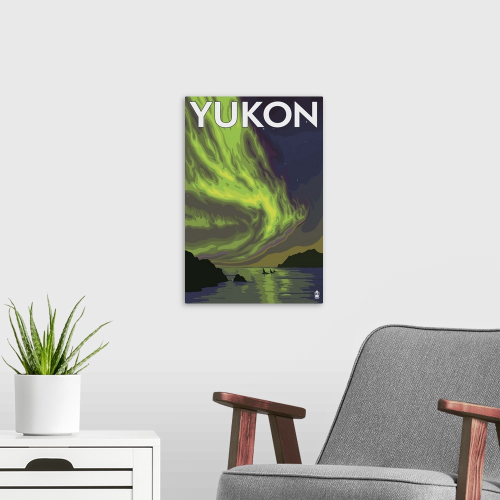 A modern room featuring Yukon, Canada - Northern Lights: Retro Travel Poster