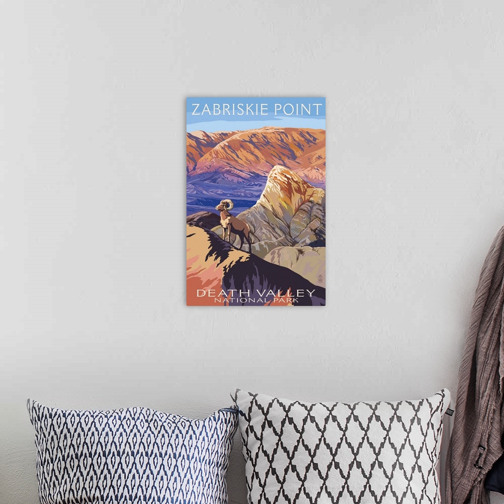 A bohemian room featuring Zabriskie Point and Big Horns - Death Valley National Park: Retro Travel Poster