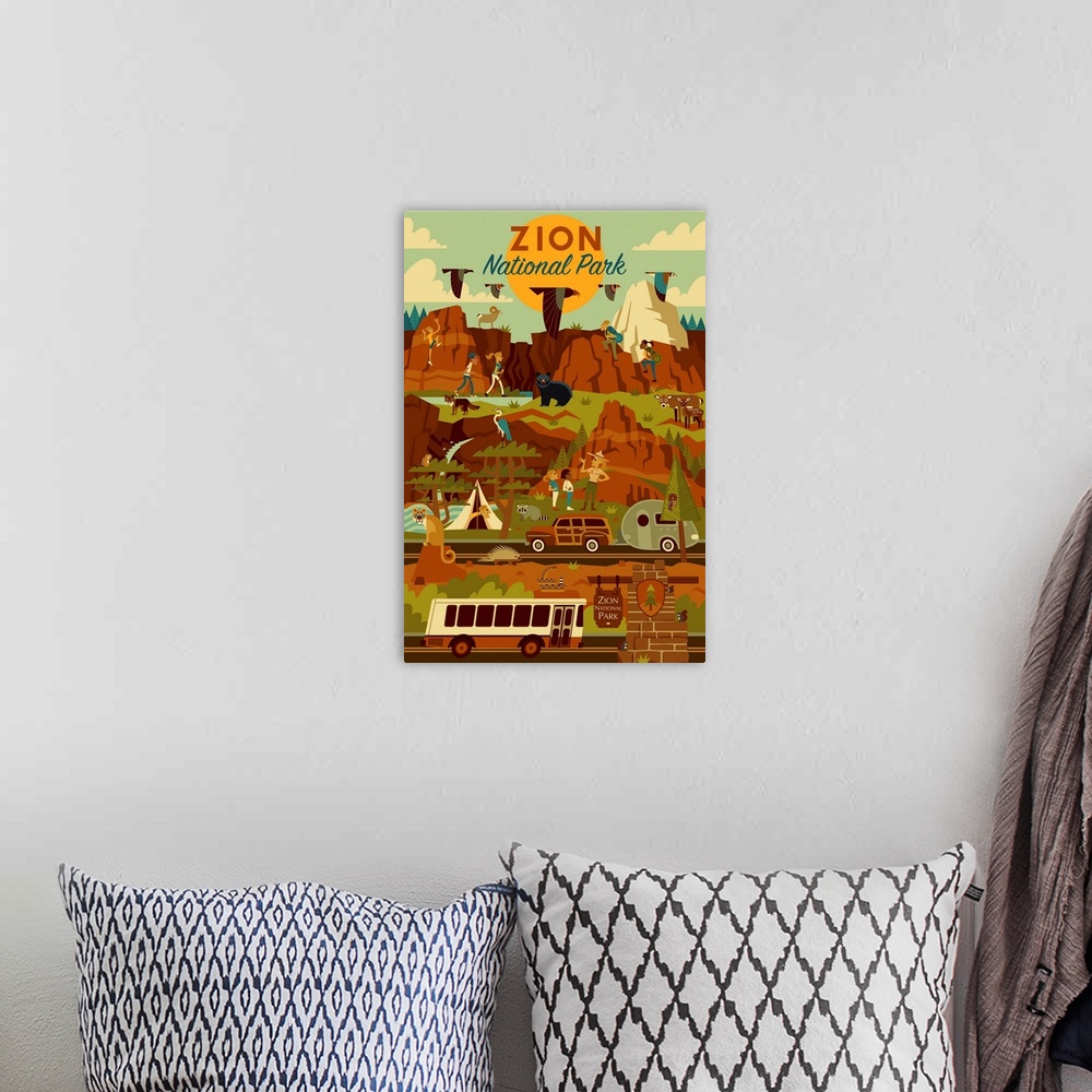 A bohemian room featuring Zion National Park, Adventure: Graphic Travel Poster