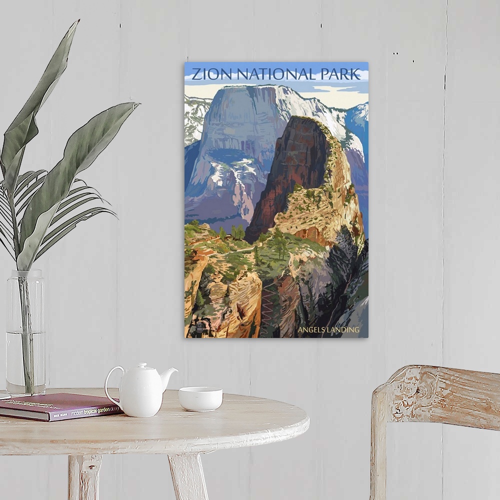 A farmhouse room featuring Zion National Park - Angels Landing: Retro Travel Poster
