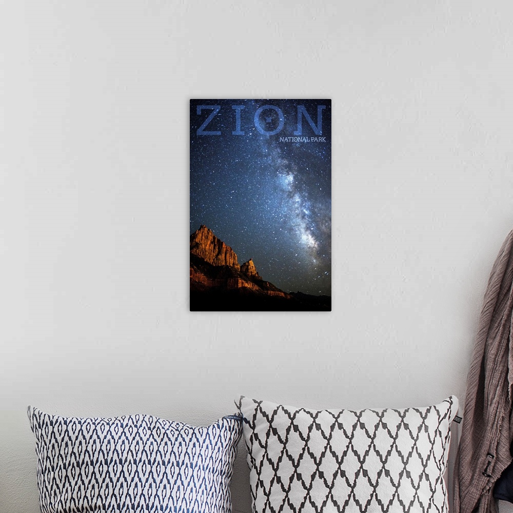 A bohemian room featuring Zion National Park, Milky Way: Travel Poster
