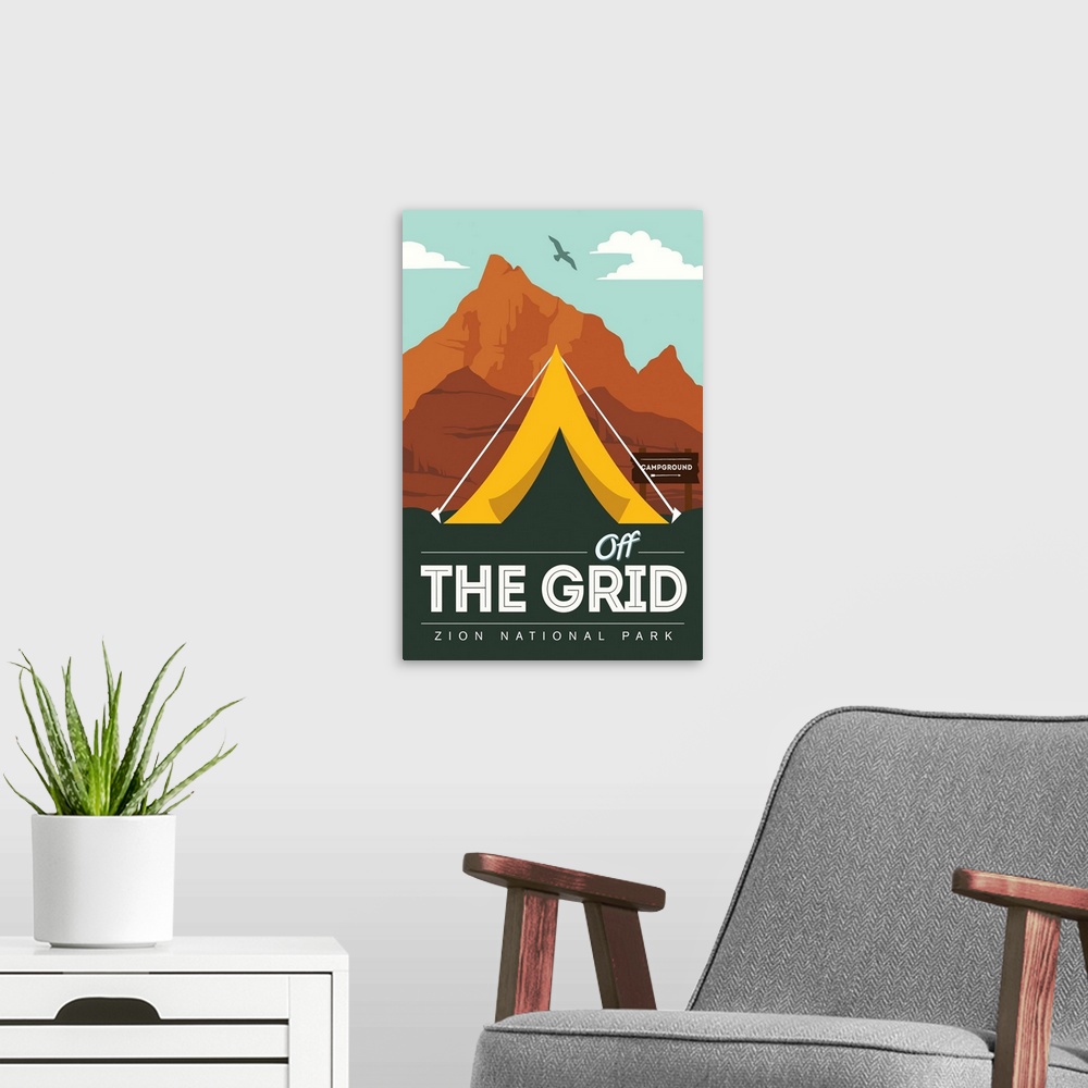 A modern room featuring Zion National Park, Off Grid Campground: Graphic Travel Poster