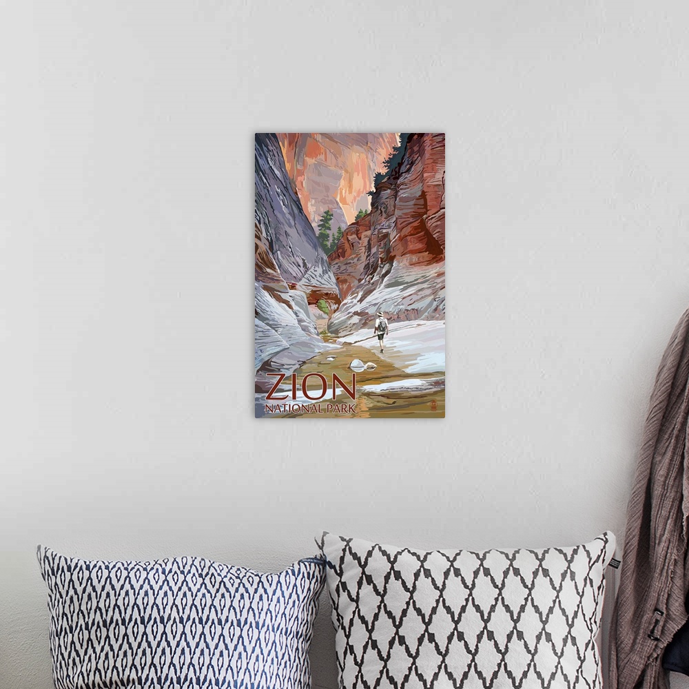 A bohemian room featuring Zion National Park - Slot Canyon: Retro Travel Poster