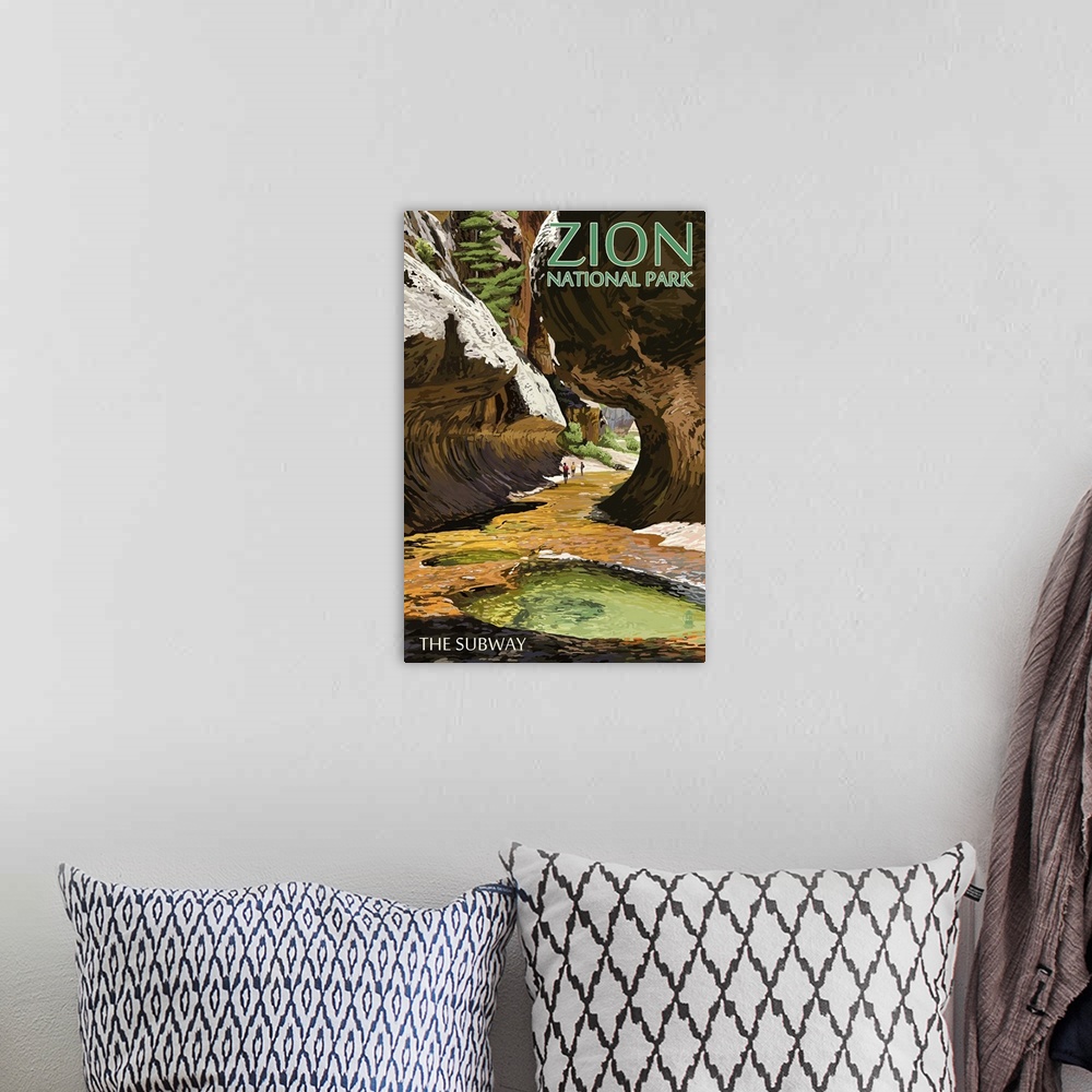 A bohemian room featuring Zion National Park - The Subway: Retro Travel Poster