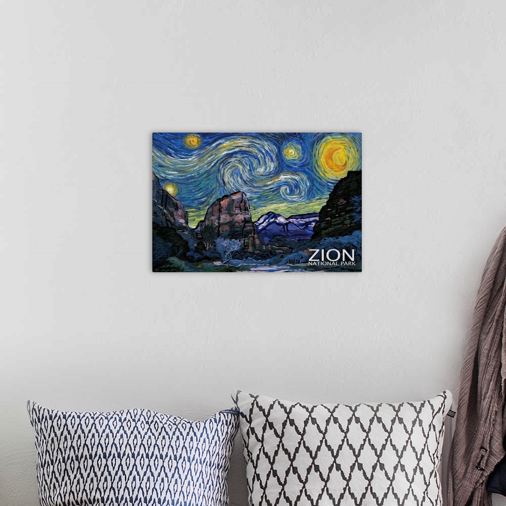A bohemian room featuring Zion National Park, Utah - Starry Night National Park Series