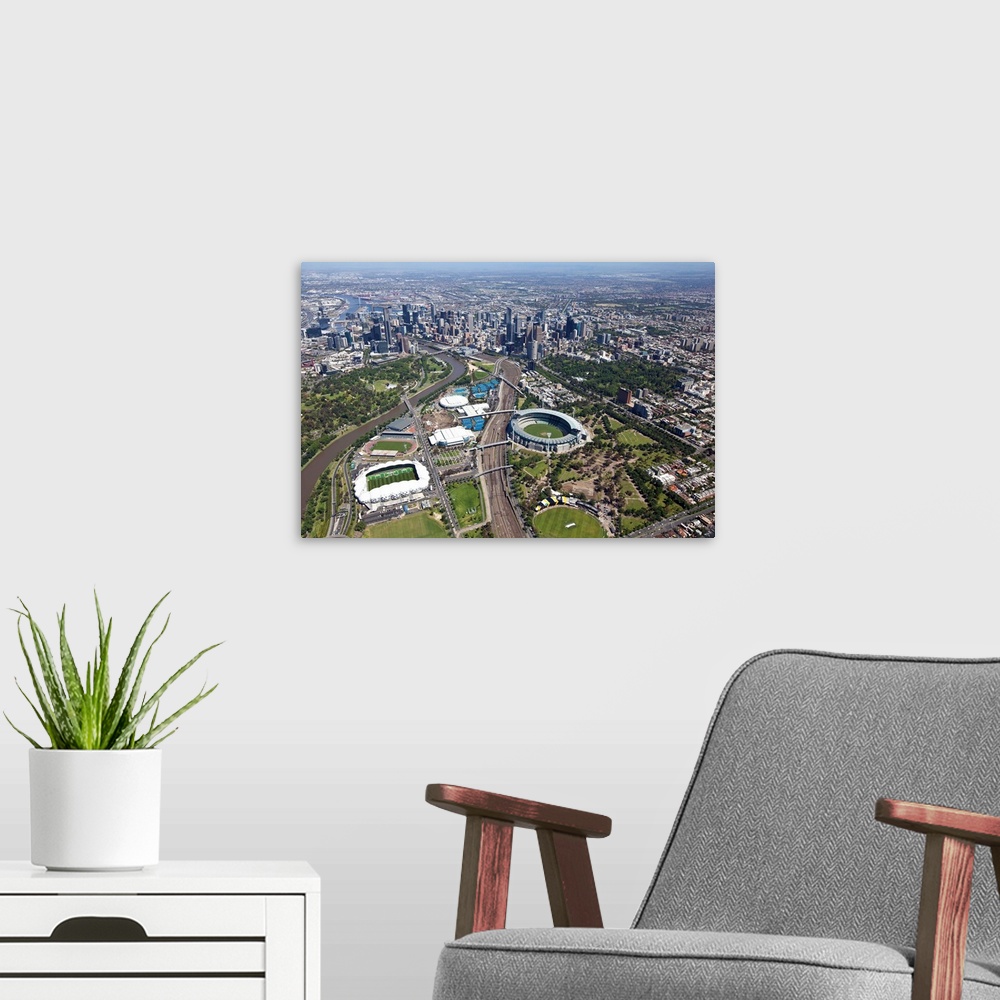 A modern room featuring Australian Open Tennis Venues, Melbourne Park - Aerial Photograph