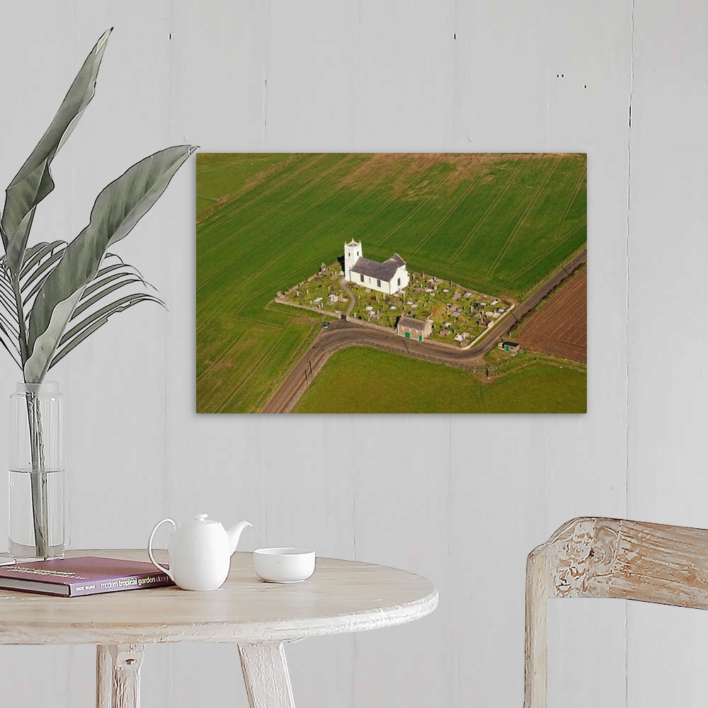 A farmhouse room featuring Ballintoy Parish Church, Bushmills, Northern Ireland - Aerial Photograph