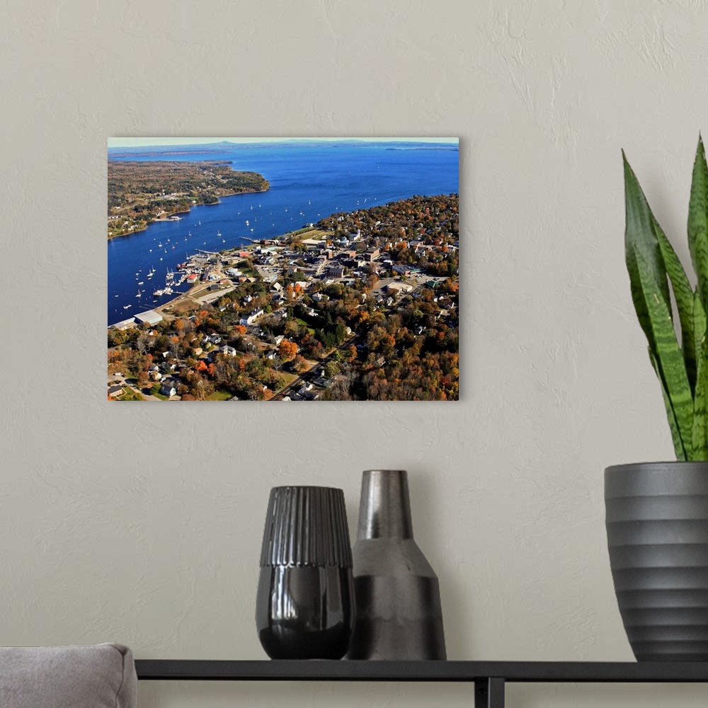 A modern room featuring Belfast Bay And Penobscot Bay, Belfast, Maine - Aerial Photograph