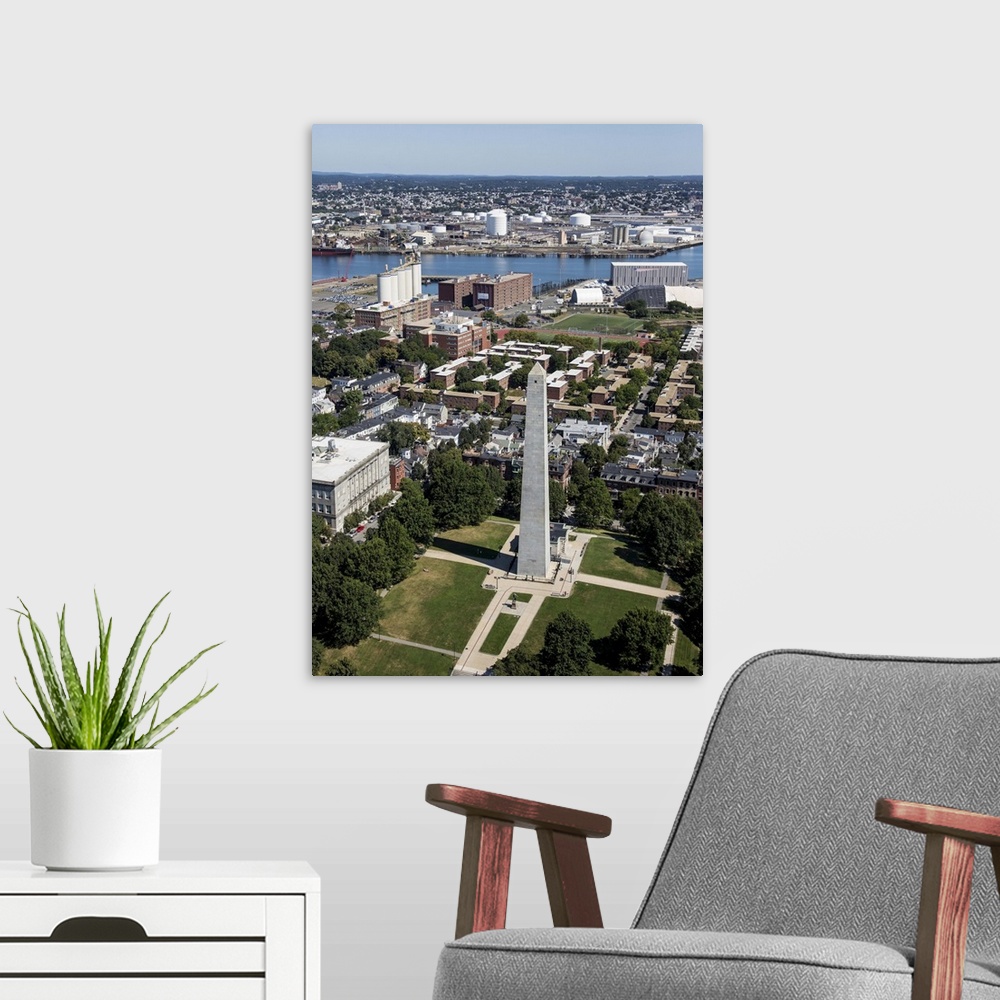 A modern room featuring Bunker Hill Monument, Boston, Massachusetts - Aerial Photograph