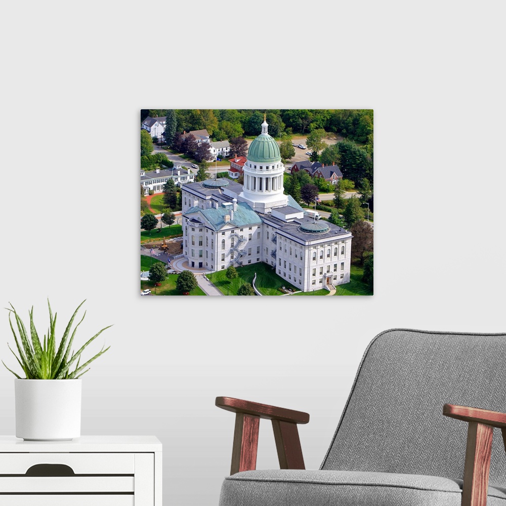 A modern room featuring Capitol Building, Augusta, Maine - Aerial Photograph
