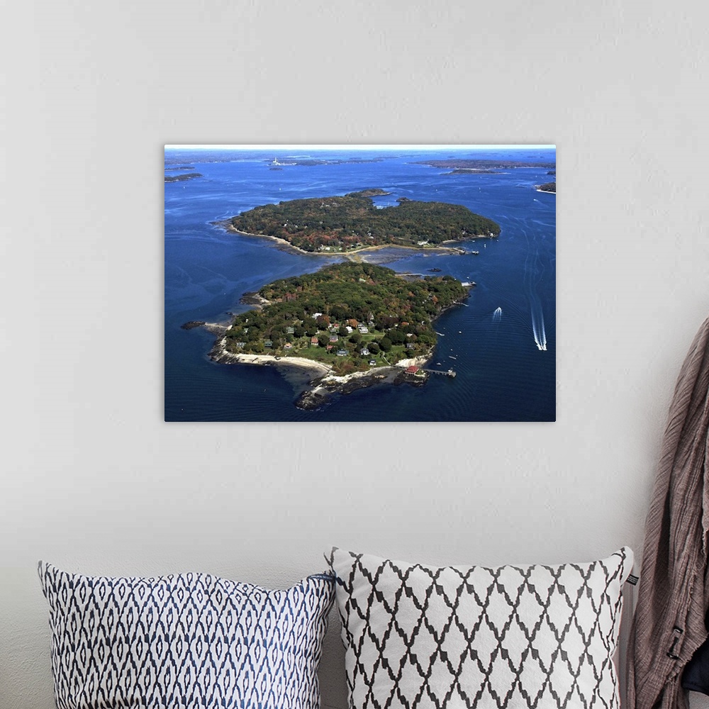 A bohemian room featuring Casco Bay Islands, Portland, Maine, USA - Aerial Photograph
