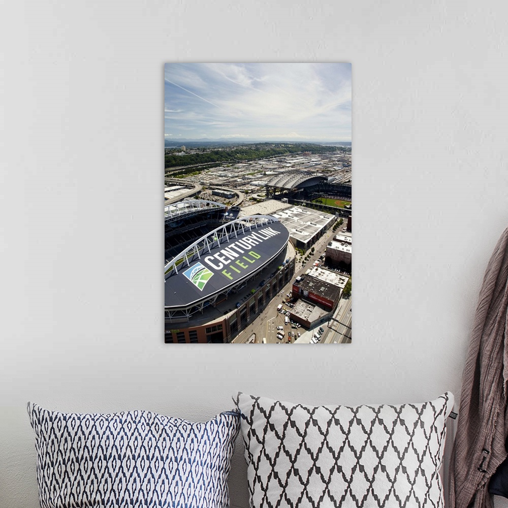 A bohemian room featuring Century Link Field, Home of the Seahawks, WA, USA - Aerial Photograph