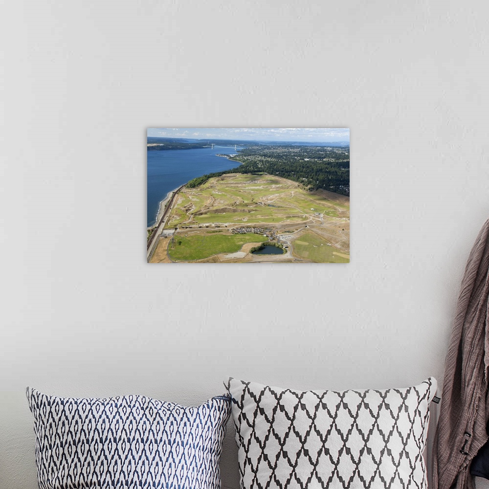 A bohemian room featuring aerial view of Chambers Bay Golf Course, site of the 2015 US Open Championship; University Place,...