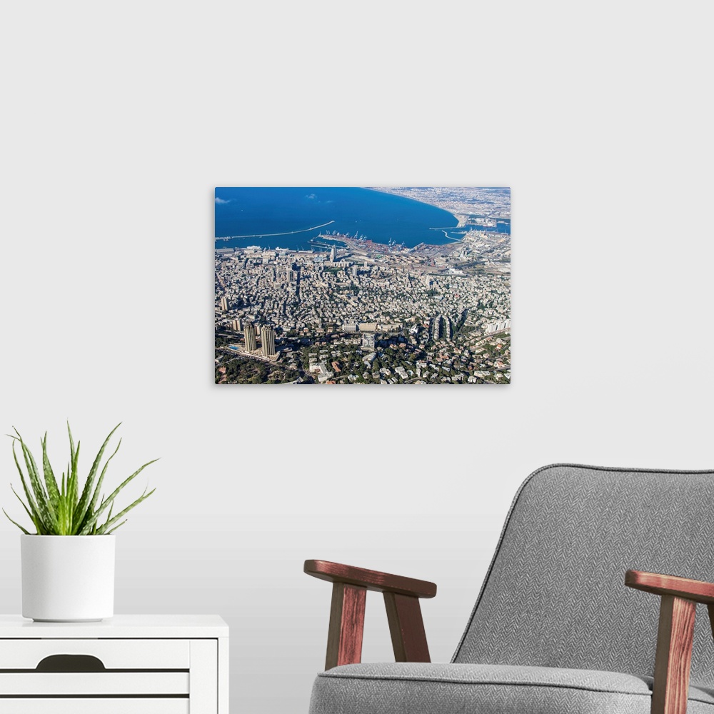 A modern room featuring City of Haifa - Aerial Photograph